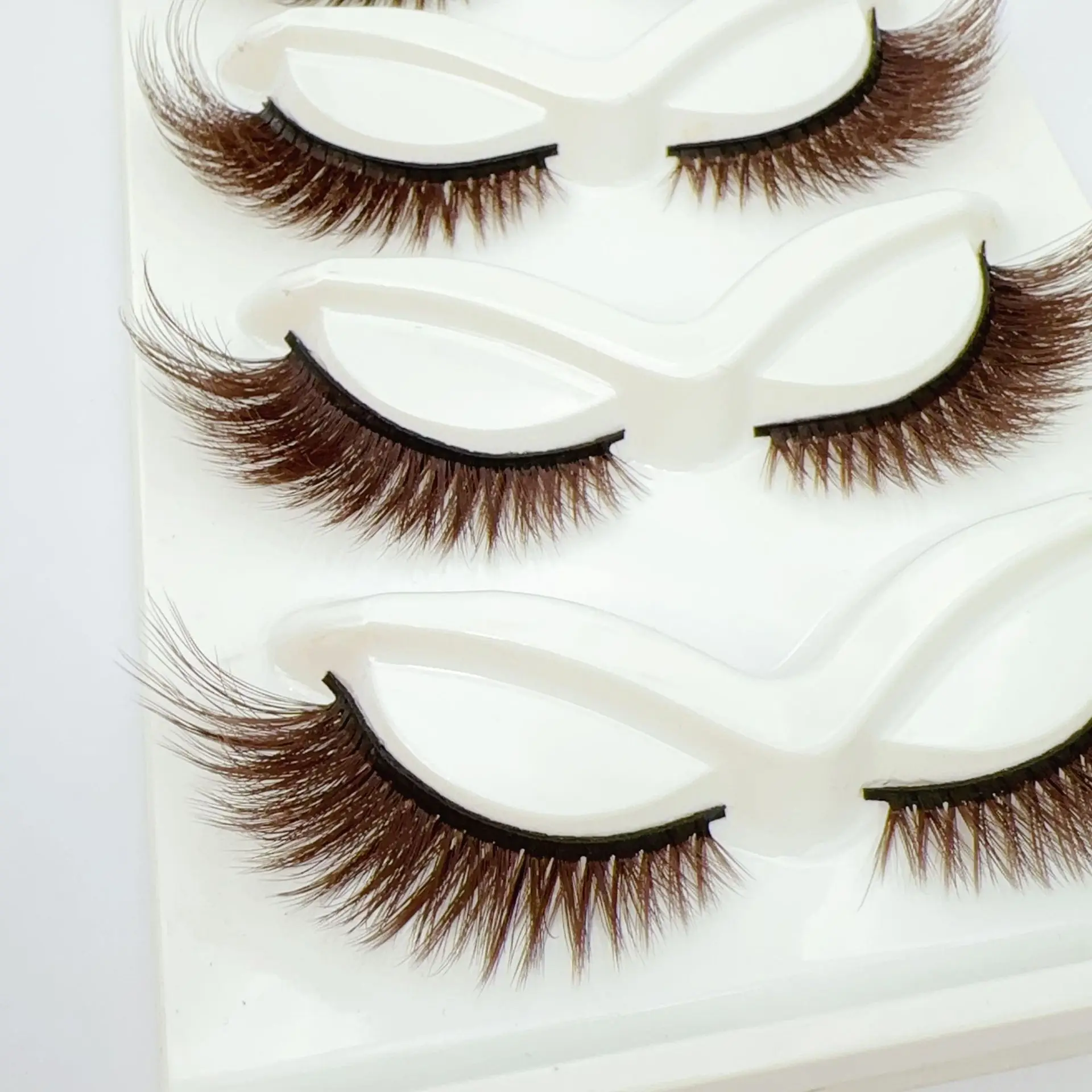 New 5 Pairs Black Tea Brown Fox Eye 3D False Eyelashes Natural Wispy Voluminous Fluffy Reusable Cosplay Color Lashes Makeup