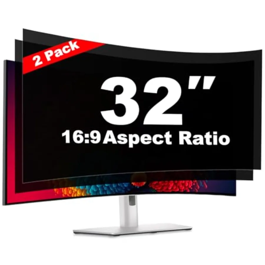 

32 Inch Computer Privacy Screen Shield [2 Pack] for 16:9 Widescreen Desktop Monitor Anti-Glare Blue Light Filter, Black PET Mat