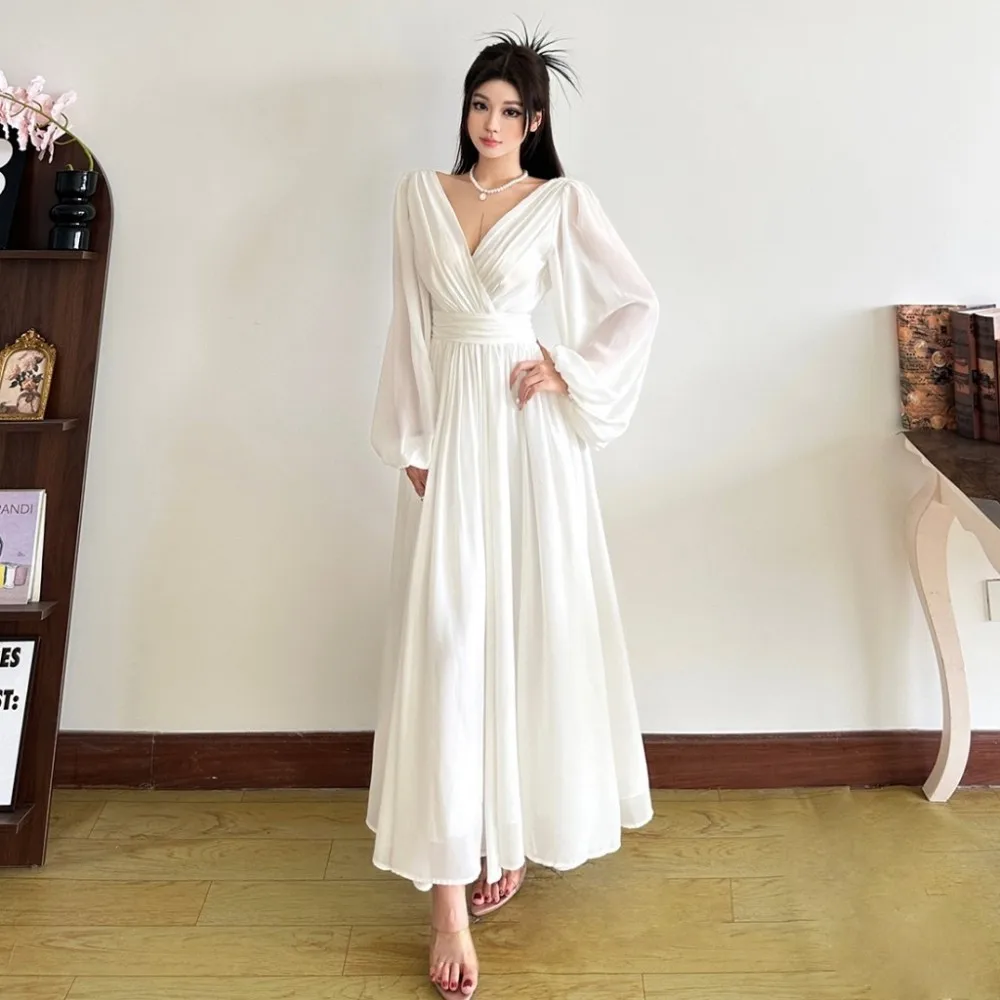 SylCue Sexy Backless Lange Kleider Frau Kreuz V-ausschnitt Durchsichtig Volle Hülse Süße Mädchen Geburtstag Party Geraffte Elegante Vestidos