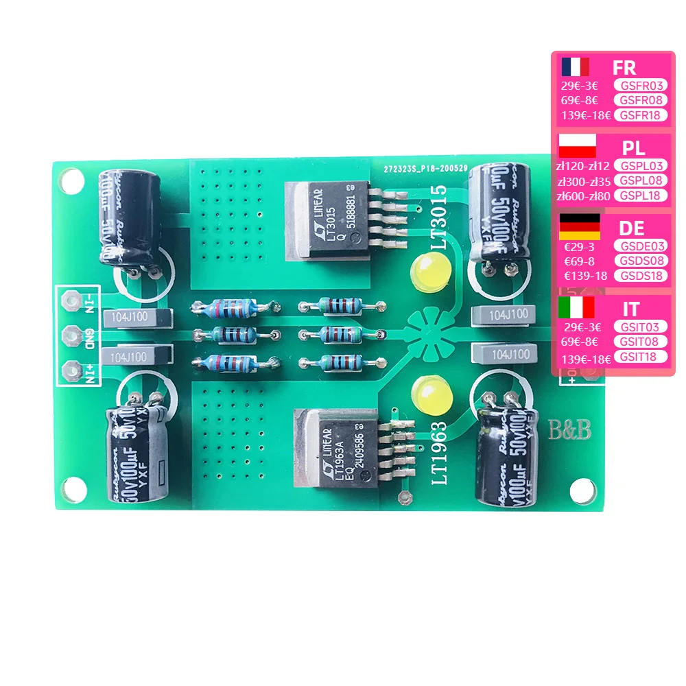 Nvarcher LT1963A LT3015 Positive And Negative Voltage DC-DC Precision Low Noise Linear Regulated Power Supply For Preamp DAC