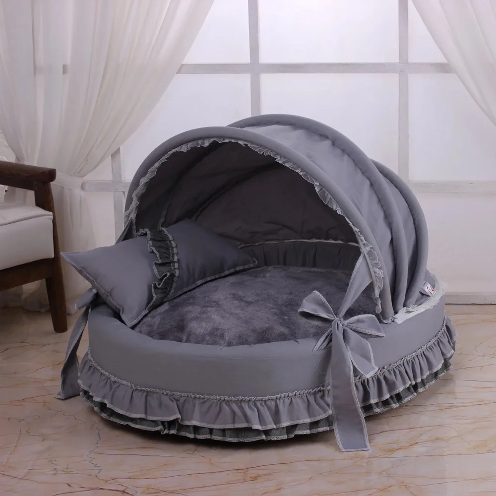 Fluffy Winter Warm Deluxe Dog Cat Pet Cradle Bed Sofa with Fleece Plush Fuzzy Velvet Puppy Kitten Princess Luxury Items Gray