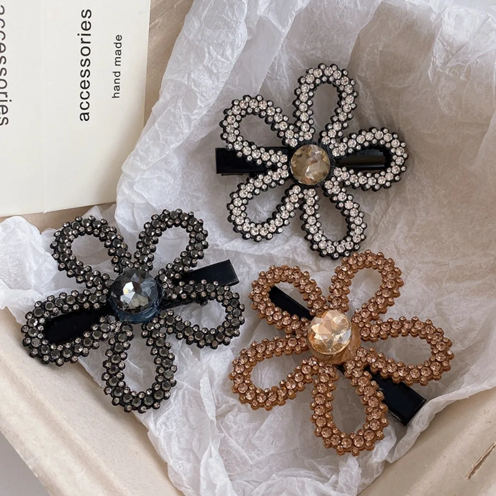 Hair Accessories Zircon Rhinestone Hair Clip Korean Style Diamond Flower Hairpin Champagne Hollow Shiny Duckbill Clip Girls