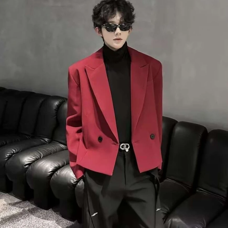 2026 Spring Autumn Men's Padded Shoulder Blazer Trendy Bad Boy Style Single Breasted Suit Jacket Fashion Versatile Outerwear
