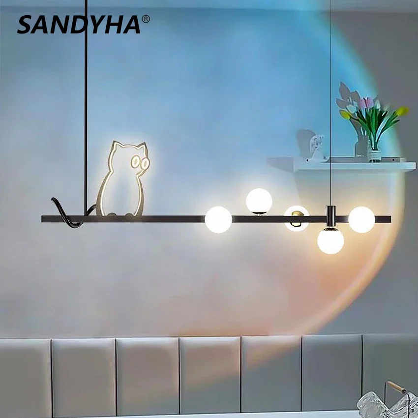 SANDYHA Nordic Creative Kitten Chandeliers Aluminium New Pendant Lamp for Living Dining Room Table Home Decor Lighting Fixtures