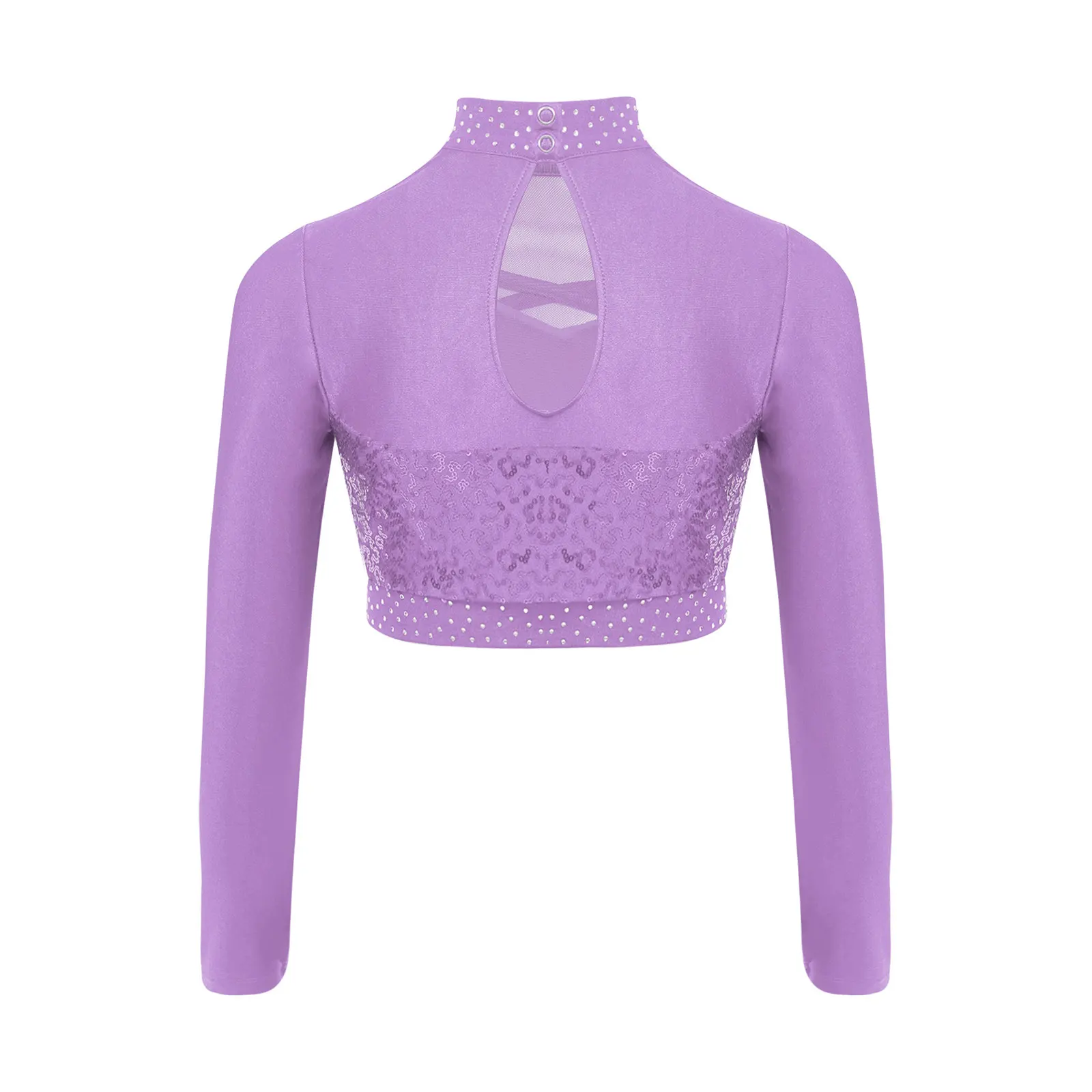 Kids Girls Long Sleeves Crop Tops Sequins Ballet Jazz Hip Hop Dance T-shirt Cropped Top Costume Gymnastics Performance Dancewear