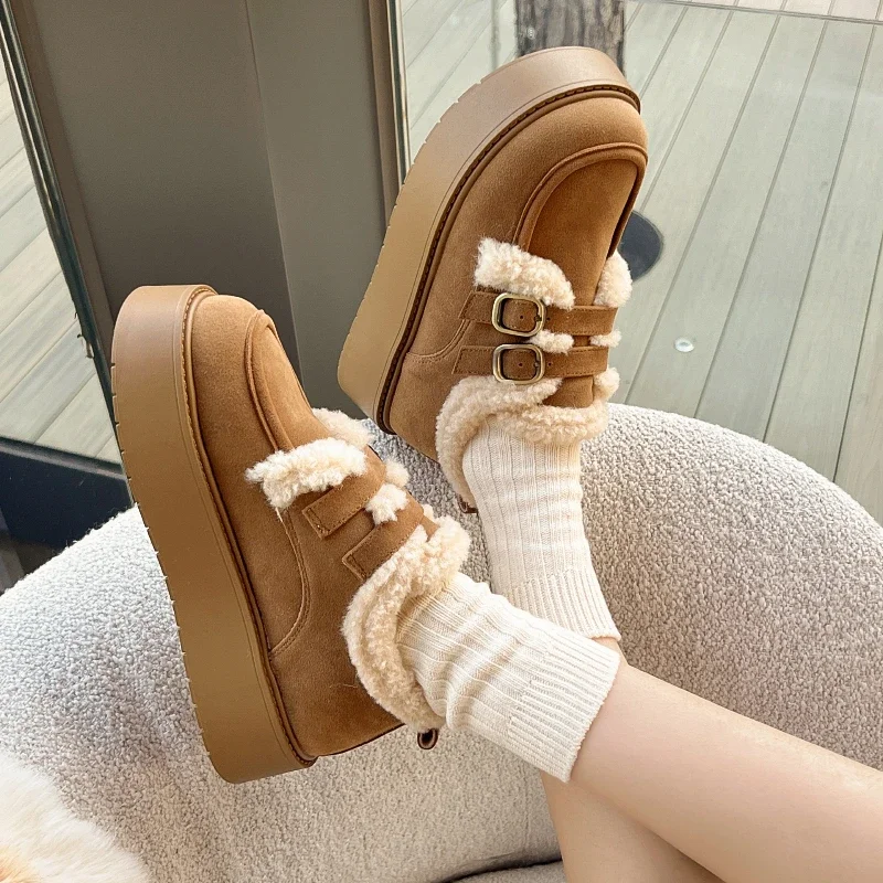 

Woman Boots Versatile Buckle Simple Cotton Female Fashion Leather Boots Simple Non-slip Mujer Short Boots Thick Sole Cotton New