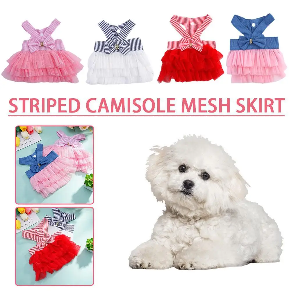 

Dog Summer Dress Cat Lace Skirt Pet Clothing Chihuahua Apparel Clothes Pet Puppy Product Cute Stripe Puppy Skirt Cat Prince T3T9