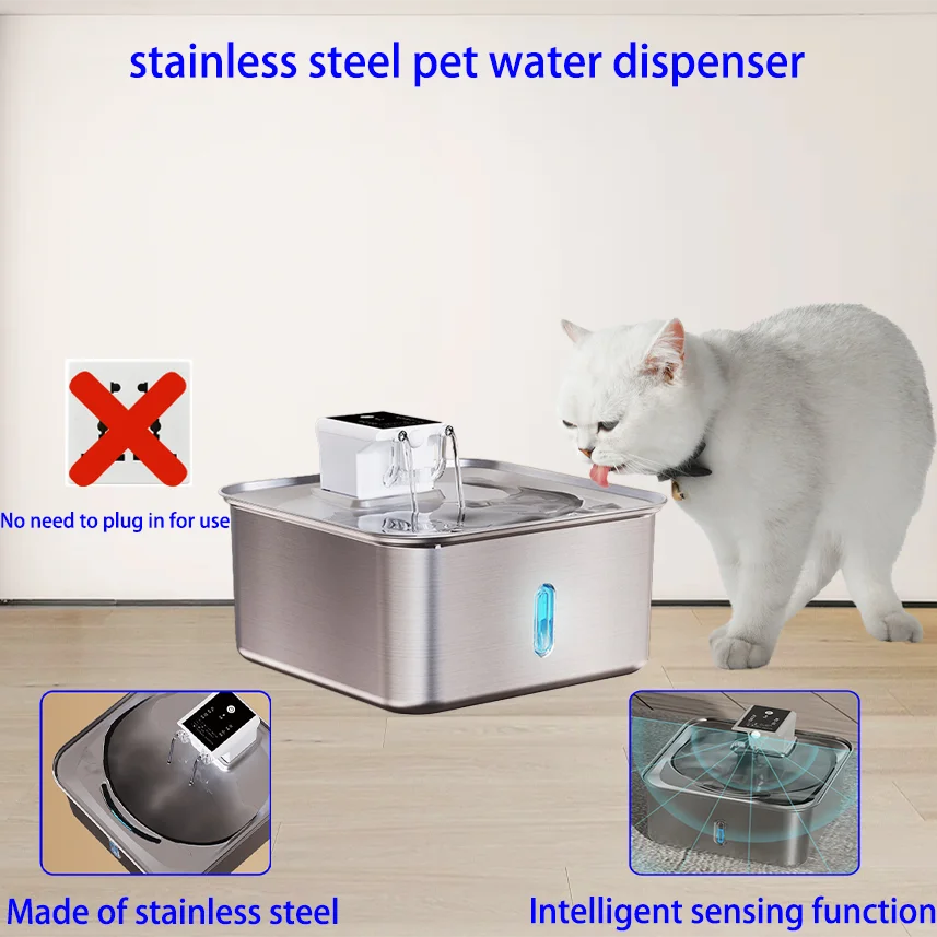 

Cordless Stainless Steel Pet Water Dispenser Motion Sensor Visible Water Level Window Quiet Pump Pet Water Feeder Indoor Drinkin