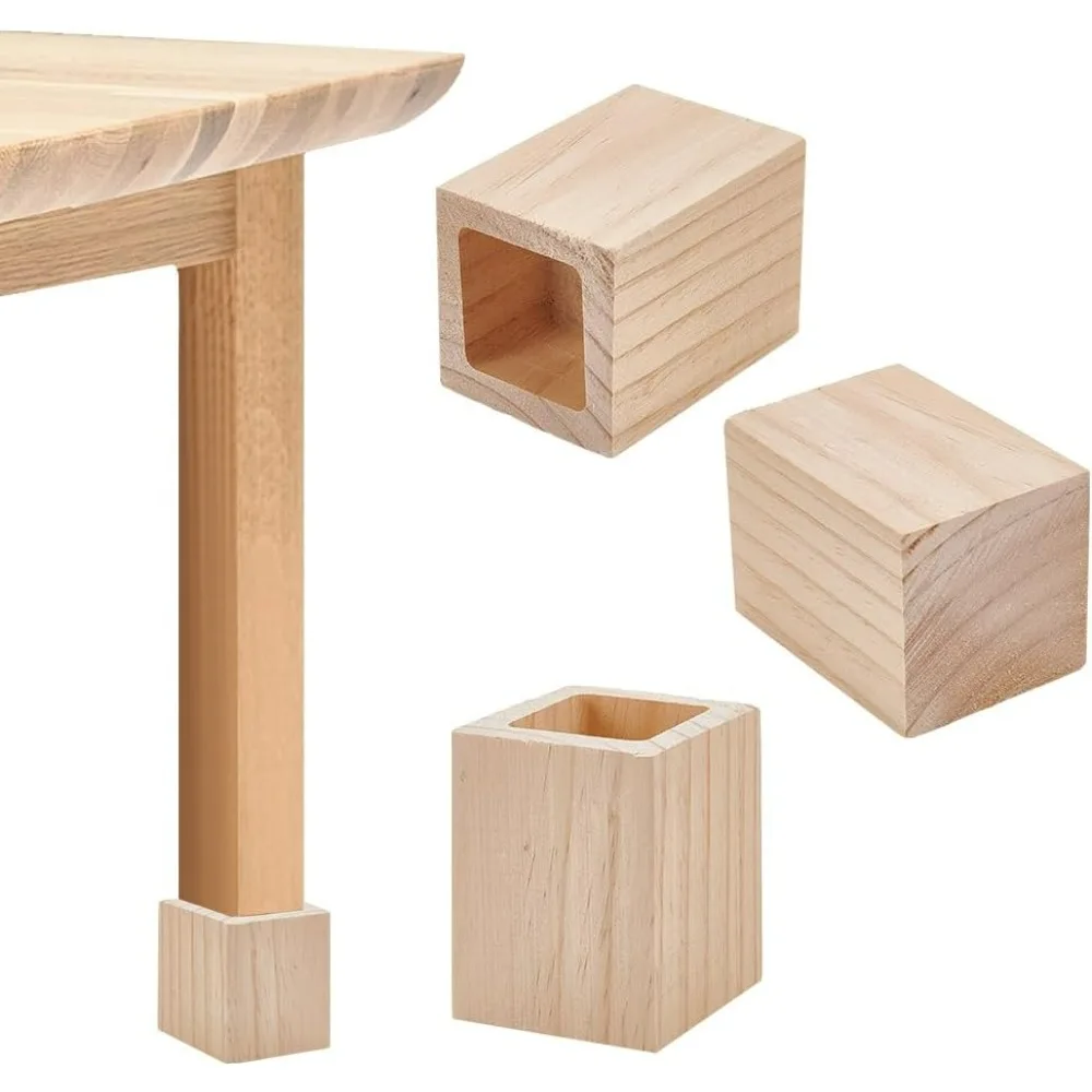 4 Pcs Wood Bed Risers Heavy Duty Elephant Feet Chair Raiser Square Wood Furniture Lifters for Table Sofa Armchairs making kit
