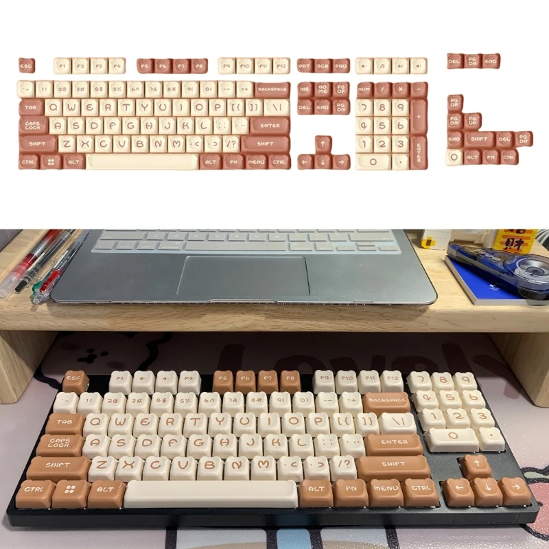 أغطية مفاتيح 122 مفتاح OEM Double Shot Mocha Bear Keycaps للوحة مفاتيح الألعاب الميكانيكية