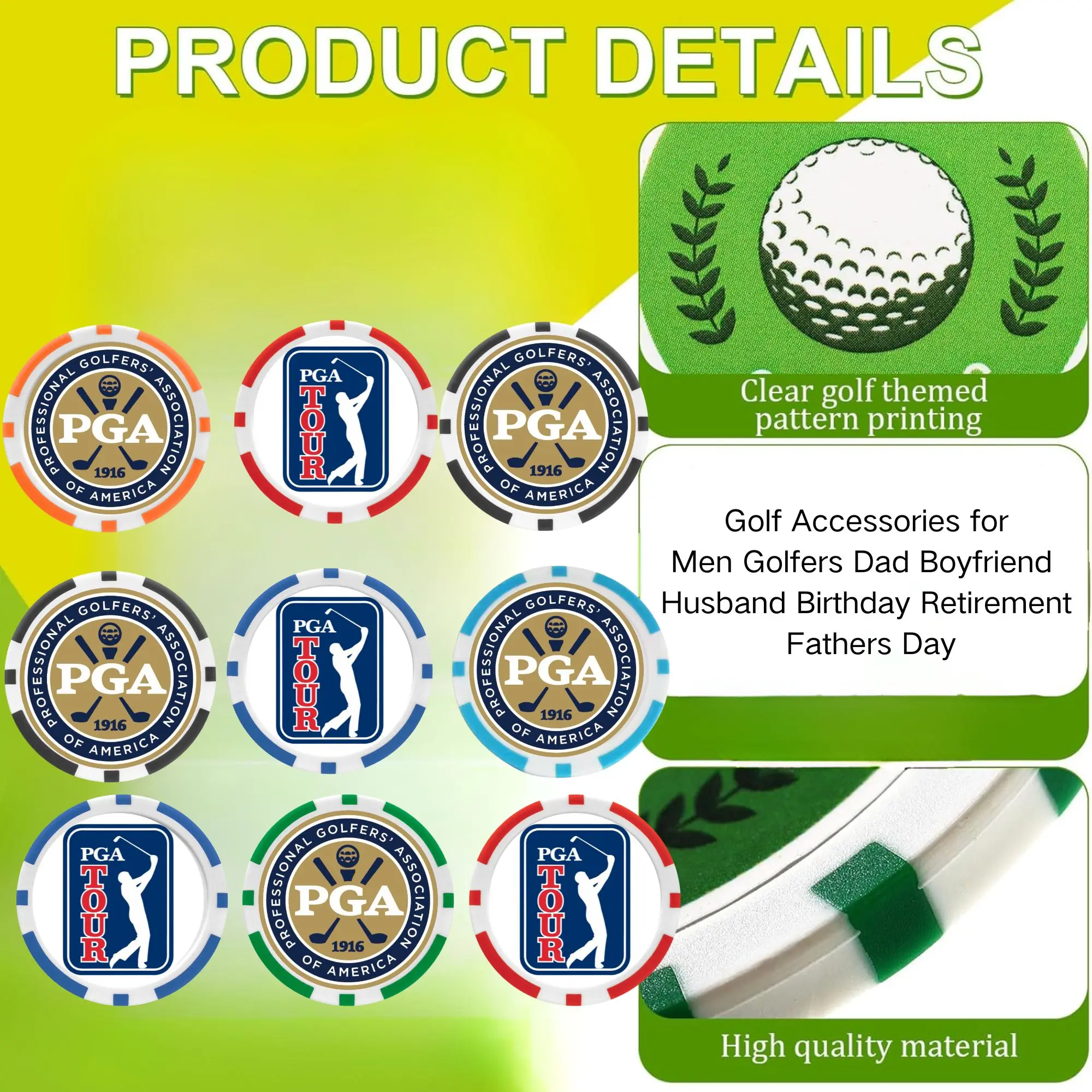 9 قطع من علامات كرات البوكر الجولف EA ABS، الأكثر مبيعًا، مع علامة كرة شرائح الجولف PGA، هدية رائعة لمحبي الجولف للأب