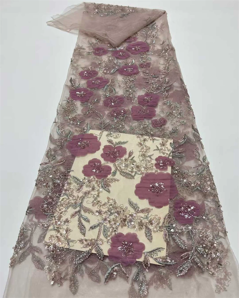 Embroidery African Handmade Beaded Lace Fabric 2026 Groom Nigerian French Sequins Net Lace Fabrics for Evening Dress