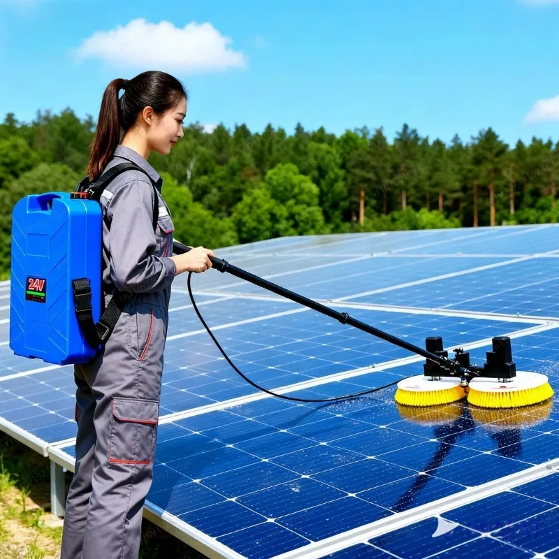 Solar Panel Cleaning Machine – Dual-Head Multifunctional Brush Tool for Photovoltaic Array Maintenance