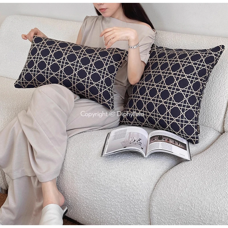 Diphylleia CD Style Indigo Blue Color Rattan Geometry Jacquard Throw Pillow Cover Luxury Decorative Cushion Case Unique Bargains