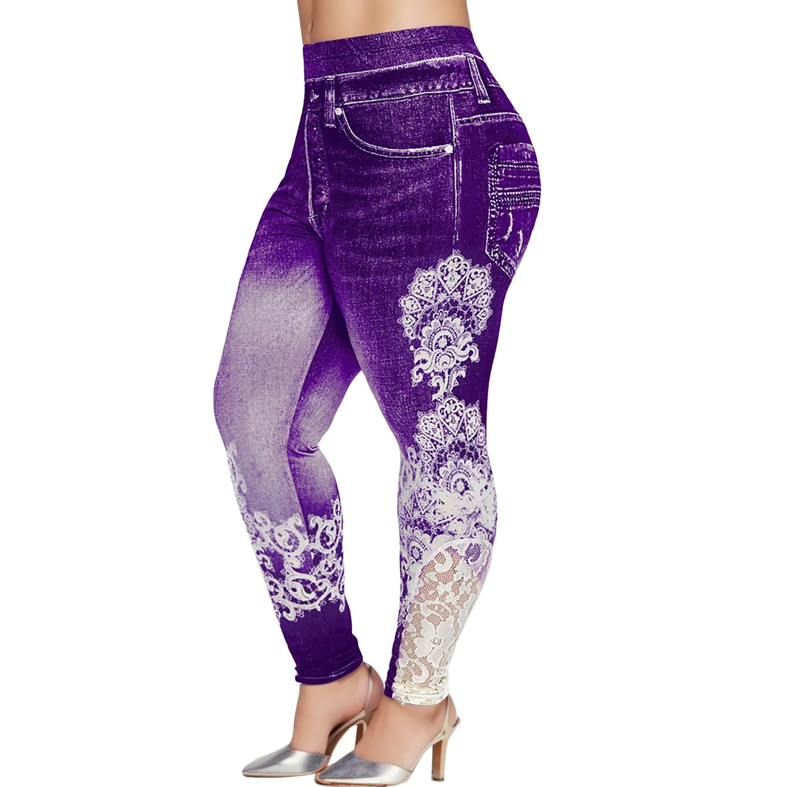 

Women Printed Leggings Tiedye Gym Lace Trousers Fitness Running Sports Pantalone Female High Waist Solid Push Up Booty Pants