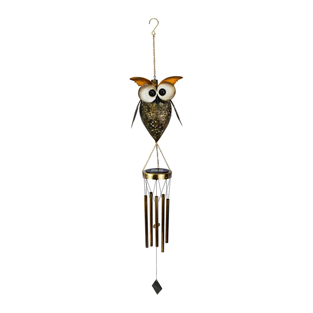 

Owl Wind Chime Lamp Chimes for outside Solar Powered Glowing Shine Hanging Lights Outdoor Windchime Wrought Iron Luminous