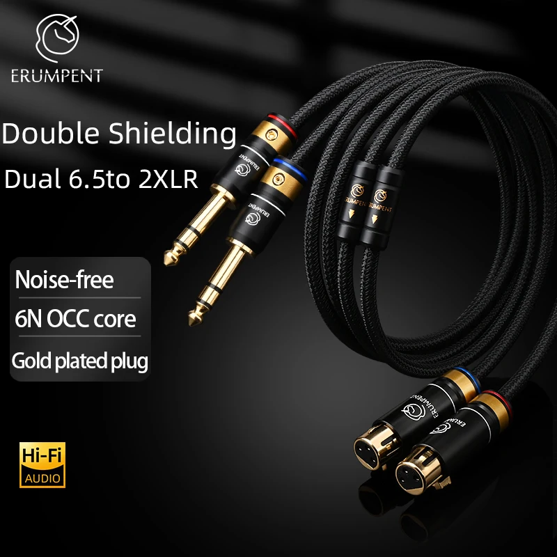 HiFi 6N OCC 6.35mm TRS to XLR HiFi Audio Stereo Cable Dual 6.5mm 1/4 Inch to 2XLR Balanced Speaker Microphone Amplifier Cable