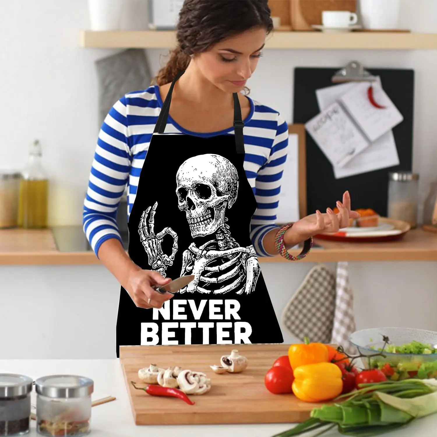 Tablier squelette cuisine maison cuisson jardinage pour femmes hommes avec poches imperméable 32x28 pouces