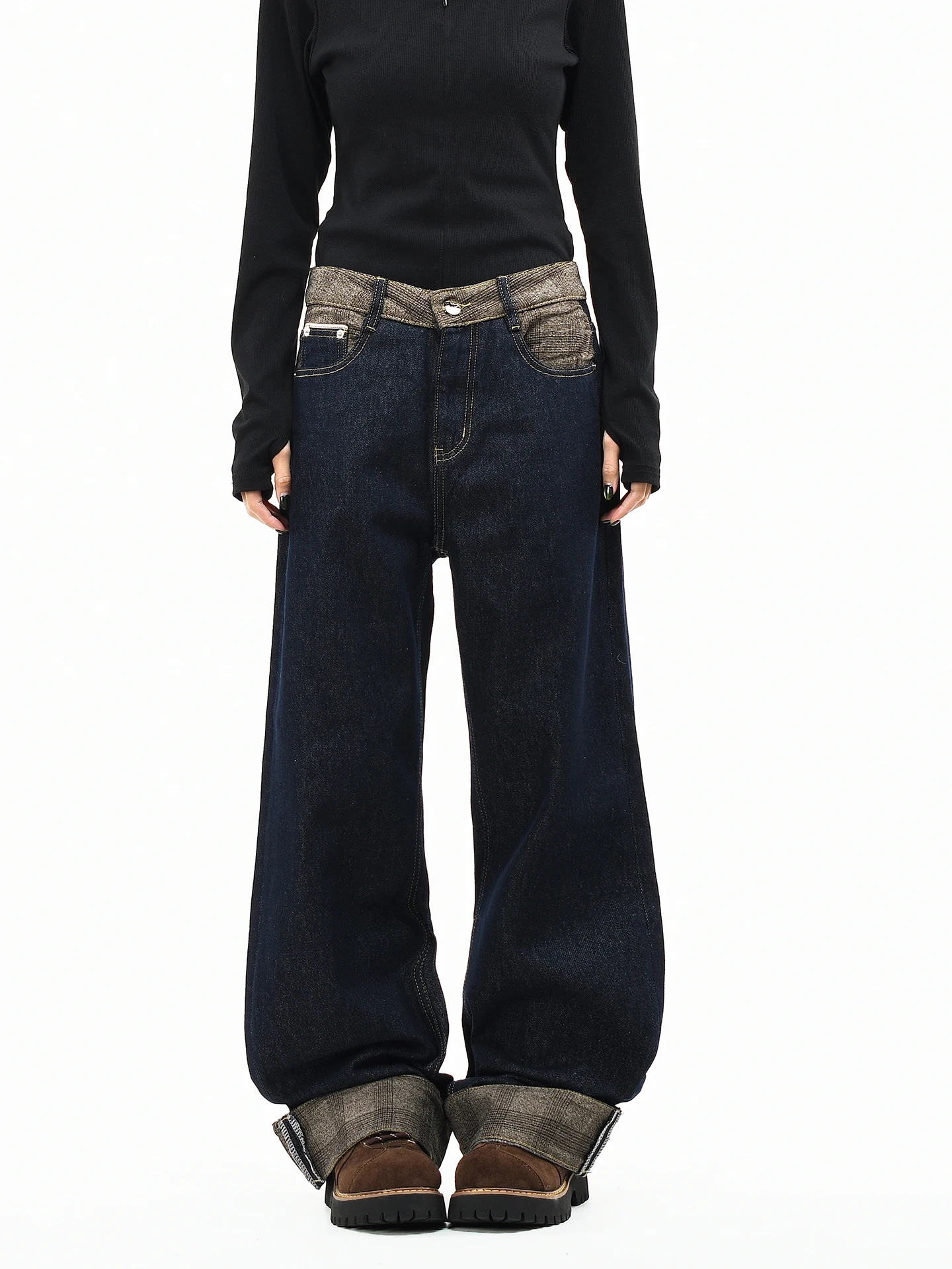 

Джинсы OV Original American Sle Color Blo Denim свободного прямого кроя с отворотами, длинные брюки для мужчин и женщин