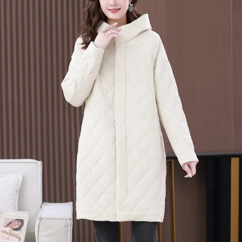 Parka de inverno feminino moda temperamento mãe solta jaqueta de algodão senhoras casaco com capuz comprimento médio versão jaqueta jj410