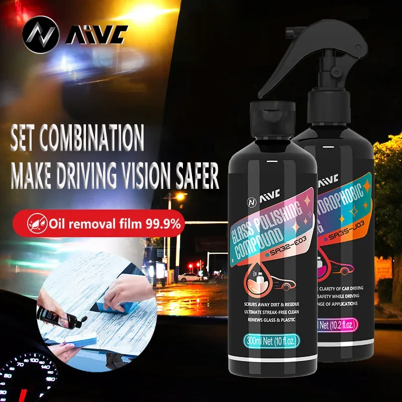 

AIVC Car Glass Care Kit Hydrophobic Coating,Oil Film Remover,Nano Waterproof Spray,Anti-fogging Defog Paint Cleaner Windshields