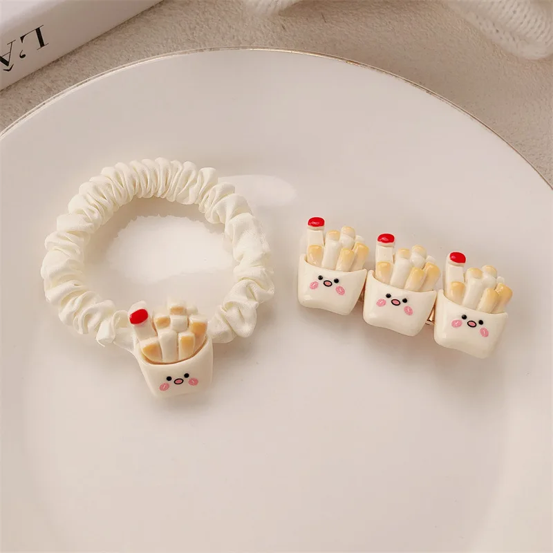 Cartoon cute French fries hair band, rubber band tie head, disc hair, ball head hair rope does not hurt hair, rubber band