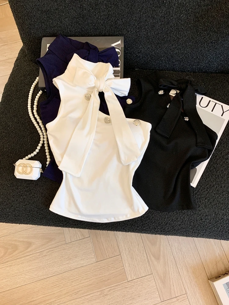 

Sexy Pure Desire Neckline Strap Vest Women's Summer New Short Top Self-Keeping Style Half High Collar Sleeveless Crop Top