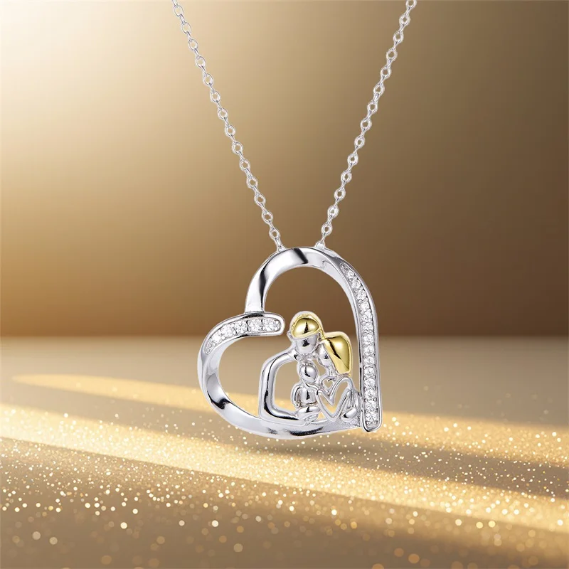 

UMCHO 16 Inch Chain Romantic Heart Mothers Day Necklace CZ Zircon 925 Sterling Silver Luxury Women Pendant Necklace
