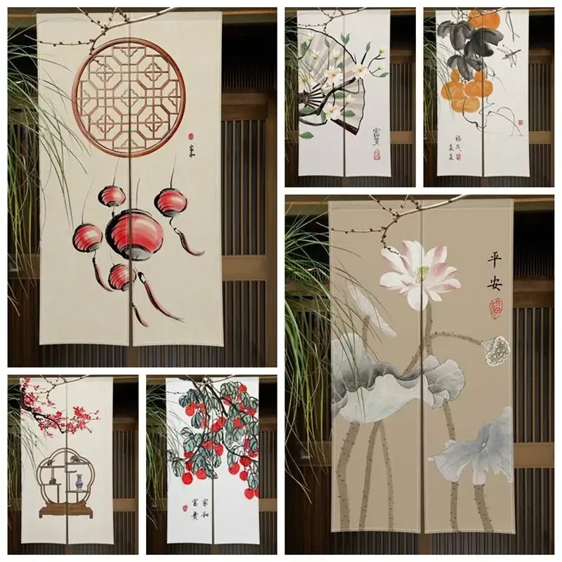 Chinese Style Door Curtains Red Art Painting Doorway Living Room Partition Curtains Drape Entrance Hanging Half-Curtain Props