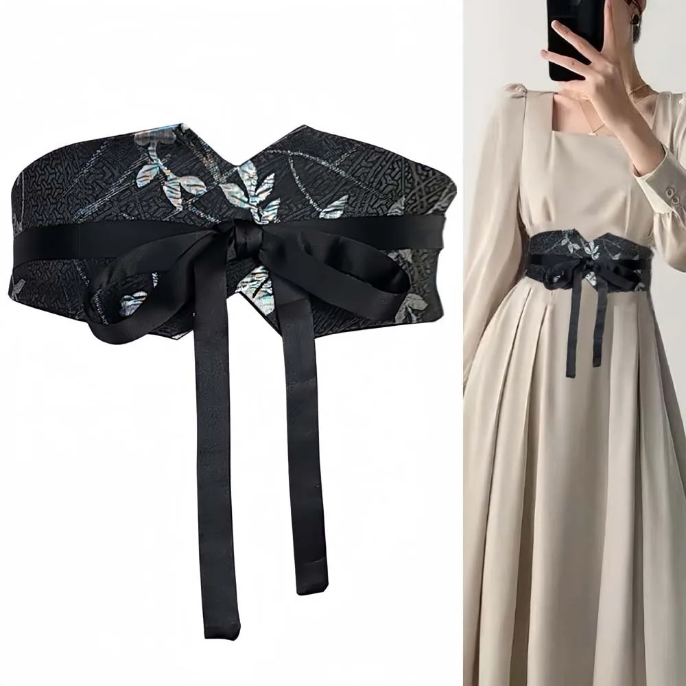 Decoración de pantalones cinturón ancho chino ajustable tela estampada estilo étnico cinturón de mujer faja de orquídeas Hanfu Cummerbunds Kimono