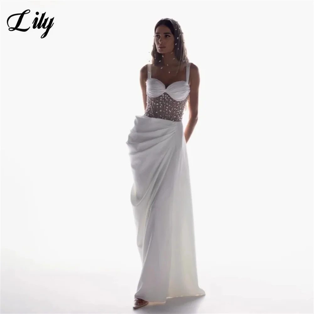 

Lily White Prom Dress with Corset Top Ruched Celebrity Dress with Crystal Women's Evening Dress Slim Fit Formal Gown Customized