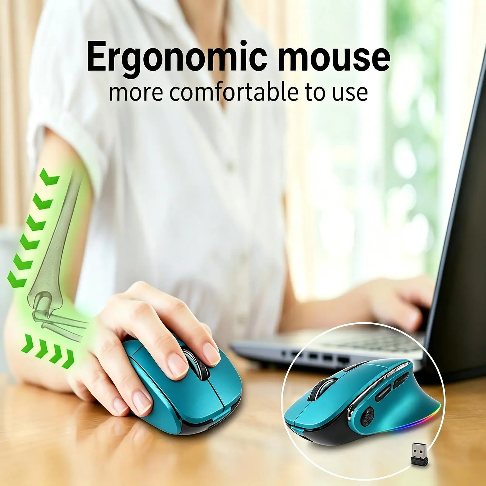 

Ergonomic Rechargeable Wireless Mouse, 2.4G+Bluetooth Dual Mode, 500mAh Large Battery, RGB Backlit, Portable Mute for PC Laptop