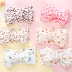 0-3Y Baby Girl Hollow Cotton Headband Floral Print Twist Bowknot Headwrap Newborn Bow Turban Headwear Children Cotton Headband