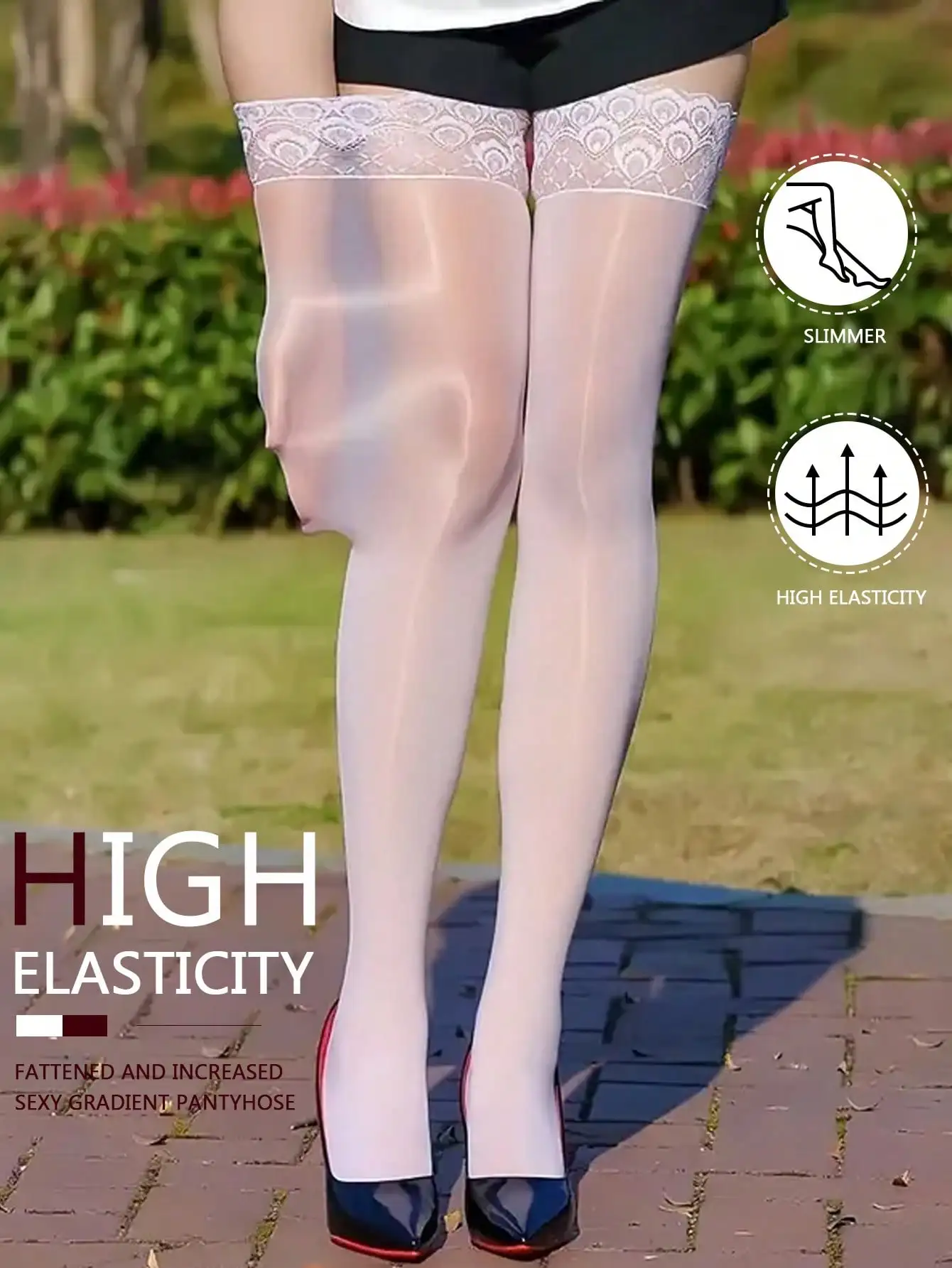 

Женские прозрачные колготки с градиентом и кружевным верхом, высокая эластичность и эффект утончения для вечерних образов