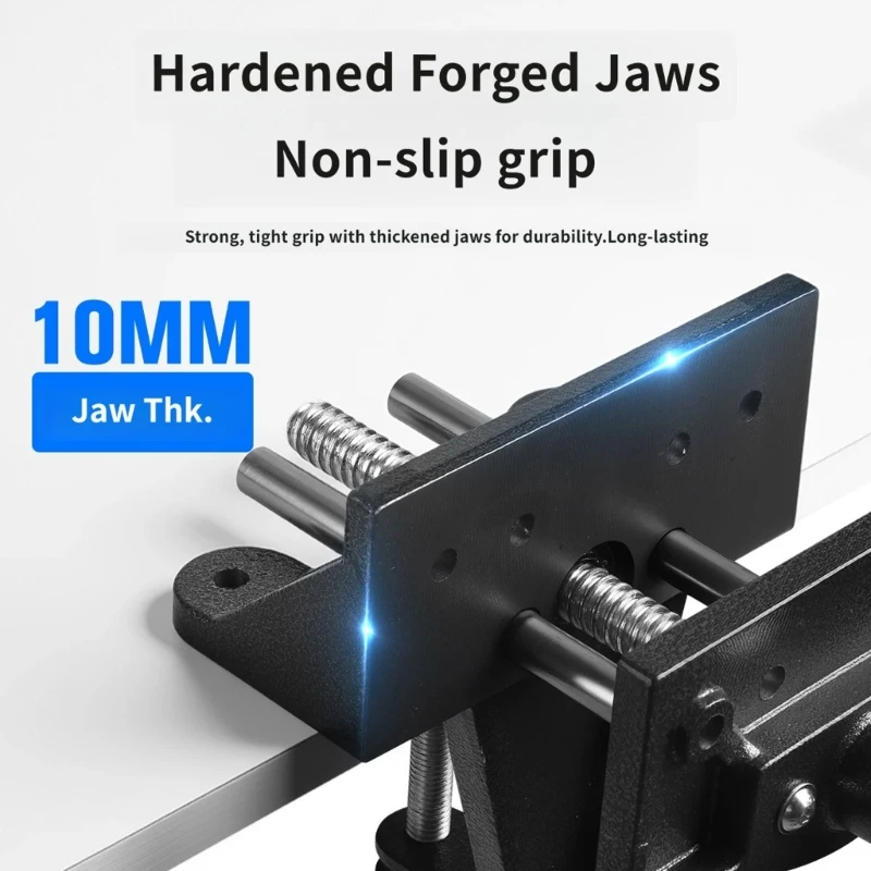 Table Mount Jaw Tool for Repair and Woodworking, Manual Screw Grip Device with Protective Inserts and Turn Bar for DIY Shop M4YD