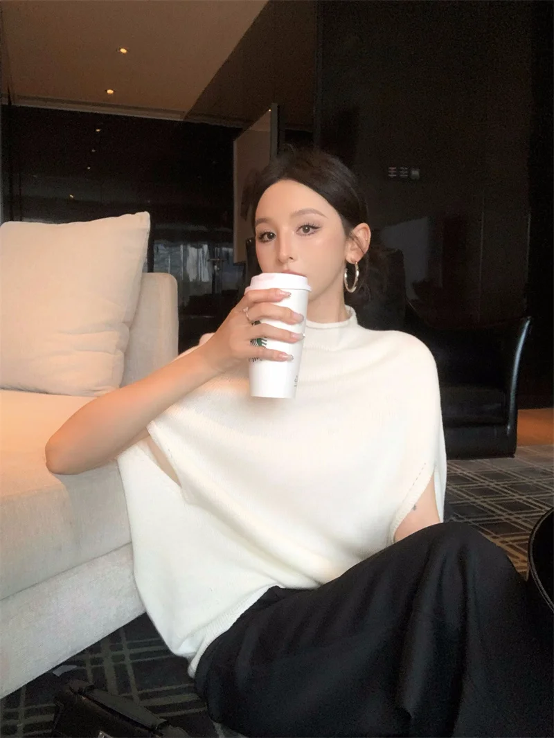 

Белый круглый вязаный жилет-свитер Ne Svel для женщин, осенне-зимний, в стиле ленивый ретро, с капюшоном, без рукавов