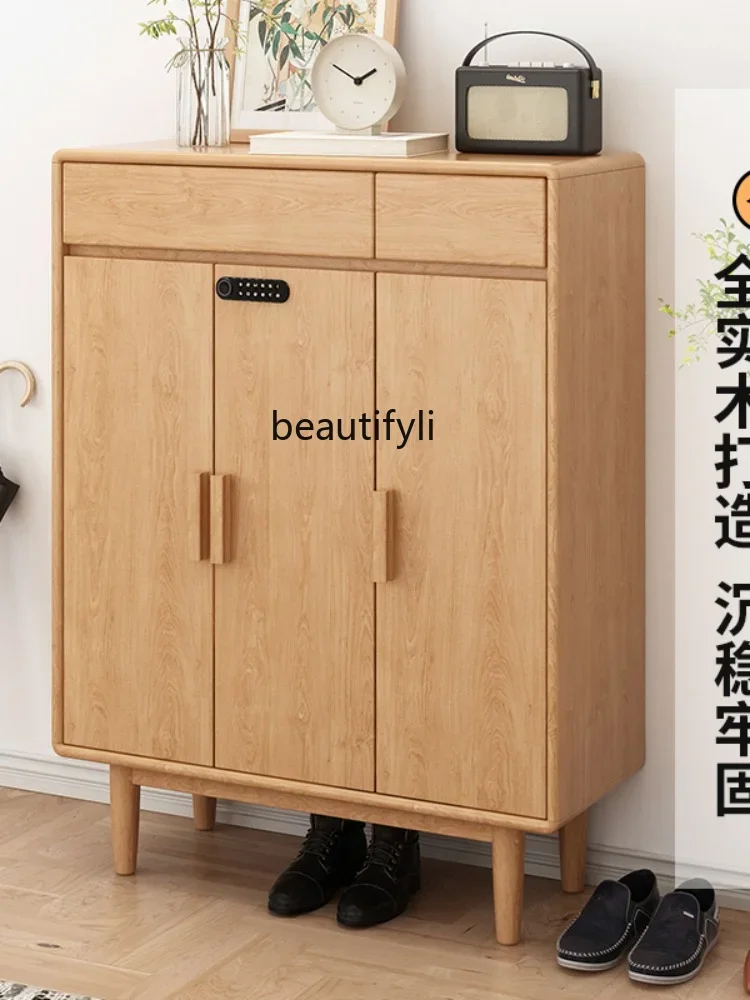 Solid Wood Shoe Cabinet Home Doorway Door Cabinet with Lock Corridor Elevator Outdoor Corridor Outdoor Shoe Cabinet