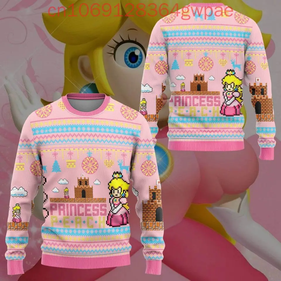 Super Mario Princess Peach Christmas Ugly Sweaters Disney 3d Print Christmas Ugly Sweaters Fashion Men\'s Women\'s Casual Sweater