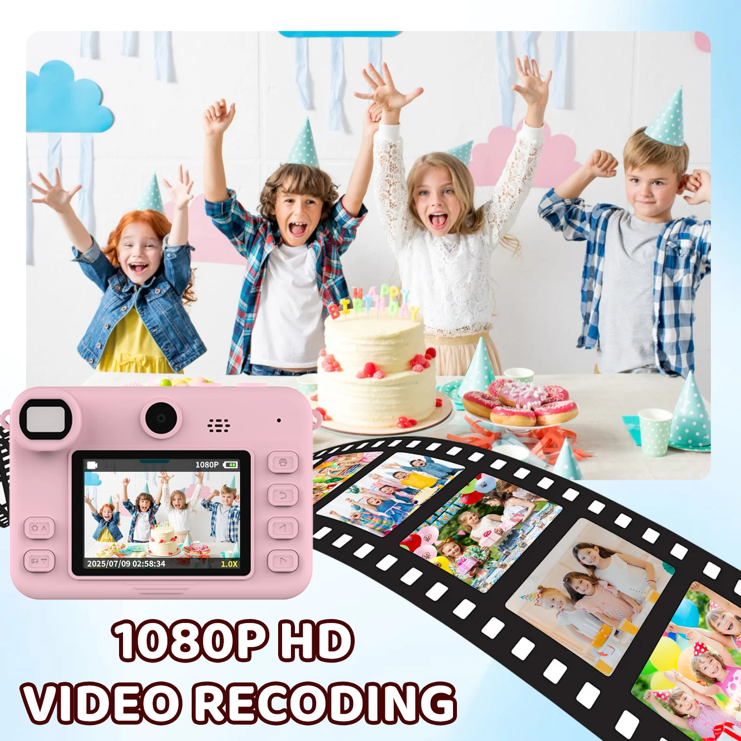 Aparat dla dzieci z natychmiastowym wydrukiem, podwójny obiektyw, cyfrowy aparat fotograficzny i wideo dla dzieci, karta pamięci 32G, zabawka aparat dla chłopców i dziewczynek, prezent urodzinowy