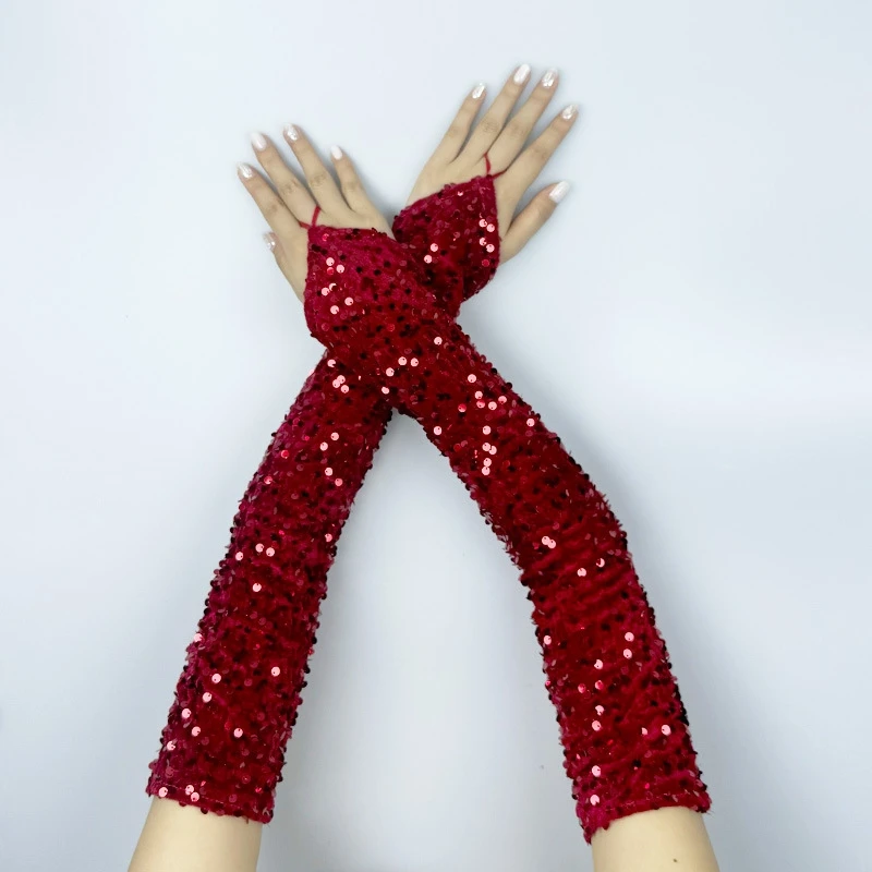 Women's Sexy Sparkling Sequin Gloves Female Club Party Dance Long Gloves Costume Performance Accessories
