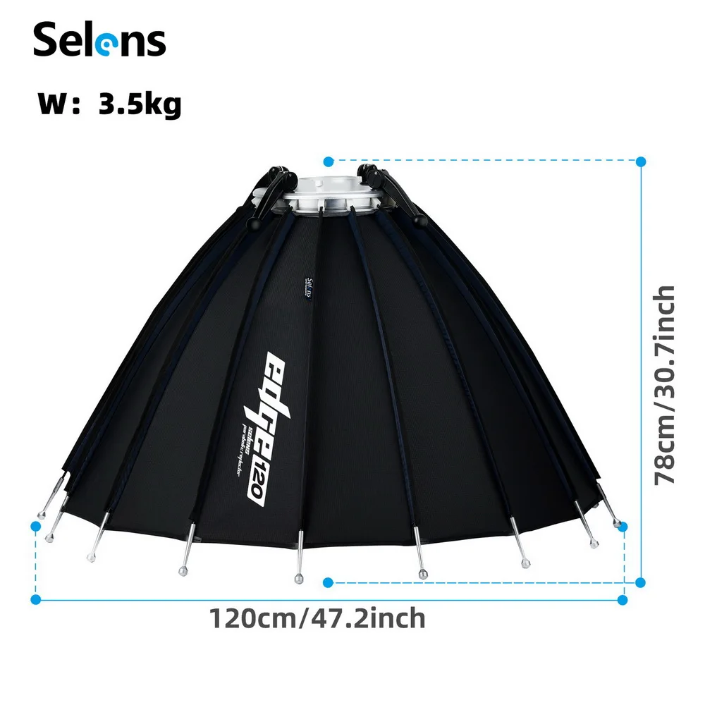 Selens SER120 Edge Parabolic Reflector Softbox 120cm Parabolic Black Reflective Umbrella Studio Light Umbrella with Cover Cloth