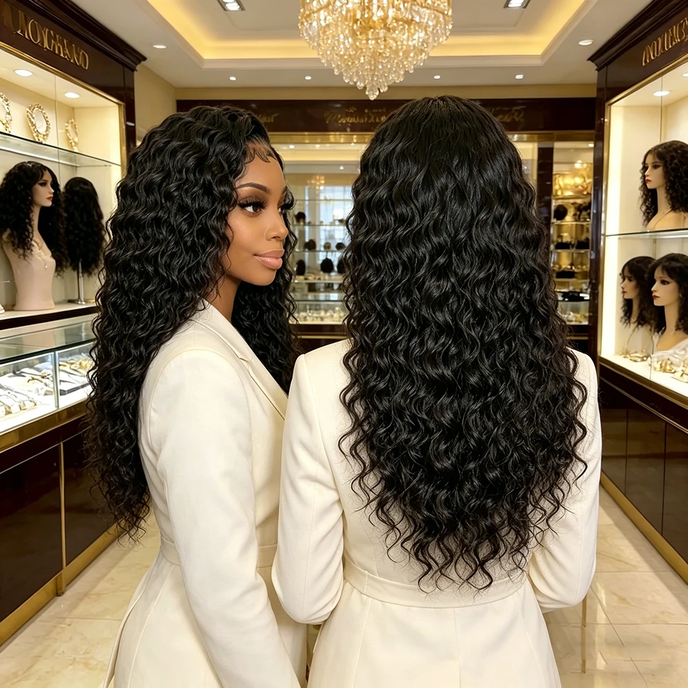 

13x4 Lace Front Wig Deep Curly Water Wave Ginger Black High Temperature Fiber Pre Plucked Baby Hair Invisible Melt Lace Glueless