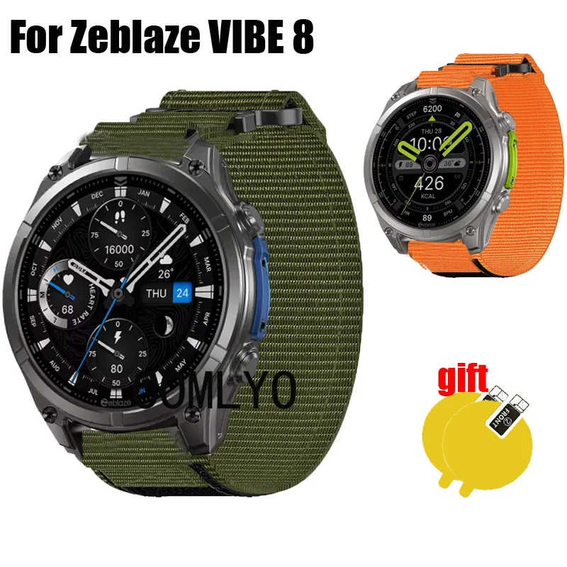 

For Zeblaze VIBE 8 Strap Smart Watch Nylon Canvas Sports soft Band Women men Outdoor Belt Screen protector film