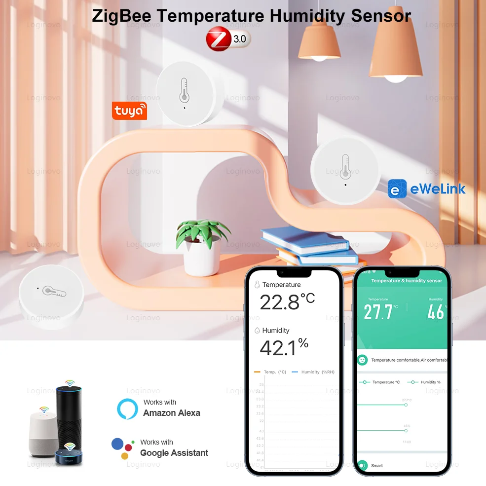 

Tuya/EweLink Zigbee Temperature And Humidity Sensor Thermometer Hygrometer With Real-Time APP Monitoring For Alexa Google Home