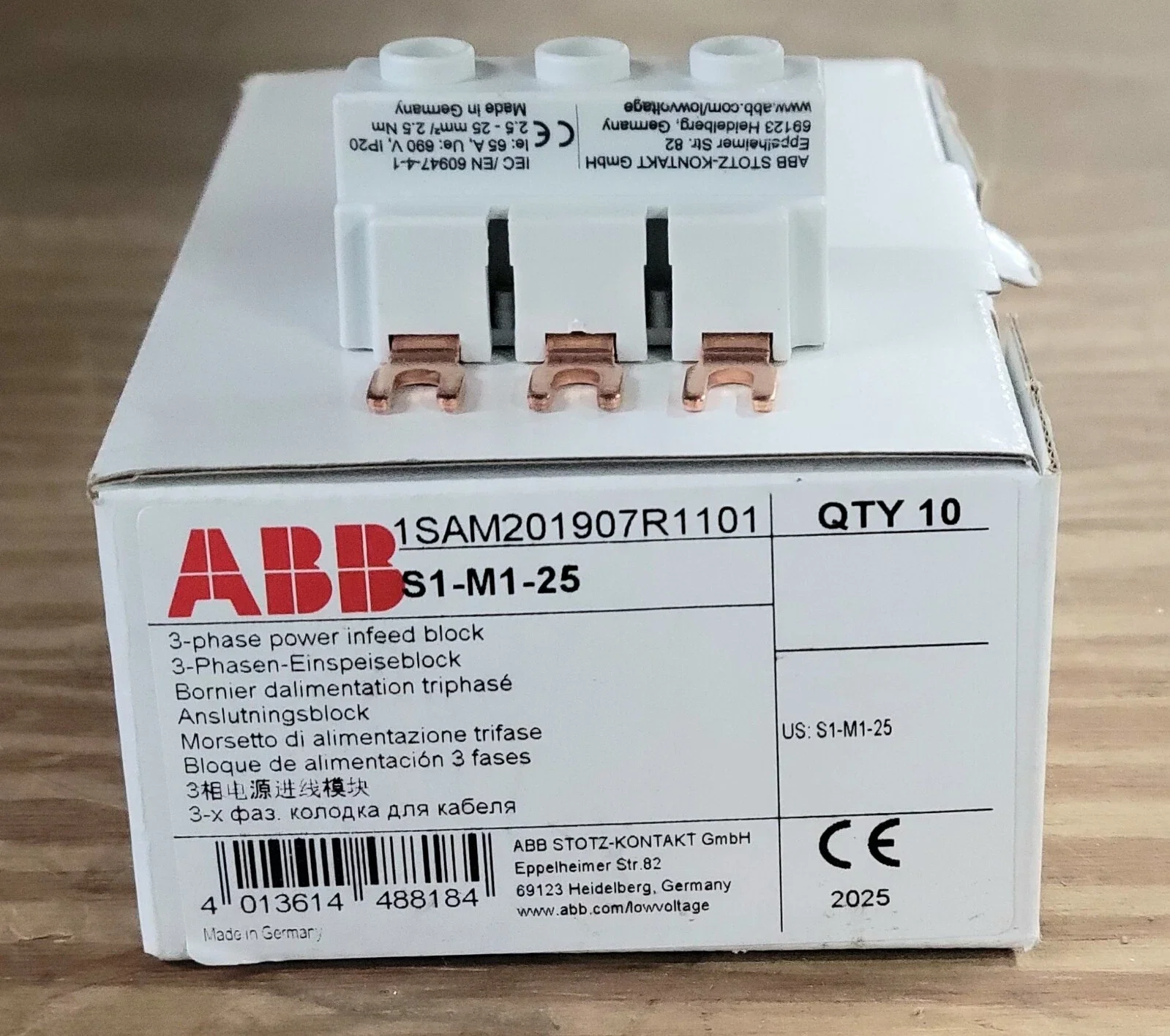 

10 шт. S1-M1-25 10108292 1SAM201907R1101 3-фазный блок подключения питания, плоский, для MS116 / MS132, 25 мм²