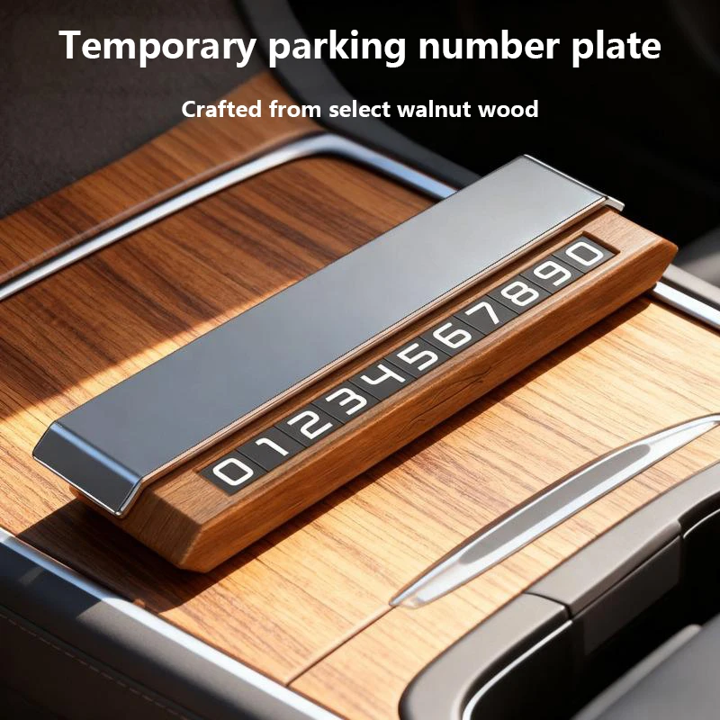 Black Walnut Temporary Parking Sign High-End DIY Moving License Plate Phone Number Holder Temporary Parking Card