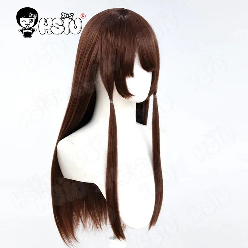 CyHakurei Reimu شعر مستعار تأثيري الألياف شعر مستعار اصطناعي 「HSIU」 60 سنتيمتر بني داكن طويل شعر مستعار + غطاء شعر مستعار أنيمي Touhou مشروع Hakurei Reimu شعر مستعار