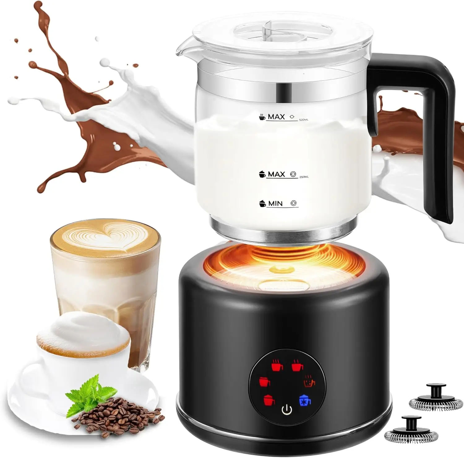 

6-in-1 Electric Milk Frother and Steamer with Touch Screen, Auto Shut Off, 17oz Capacity for Coffee, Latte, Cappuccino