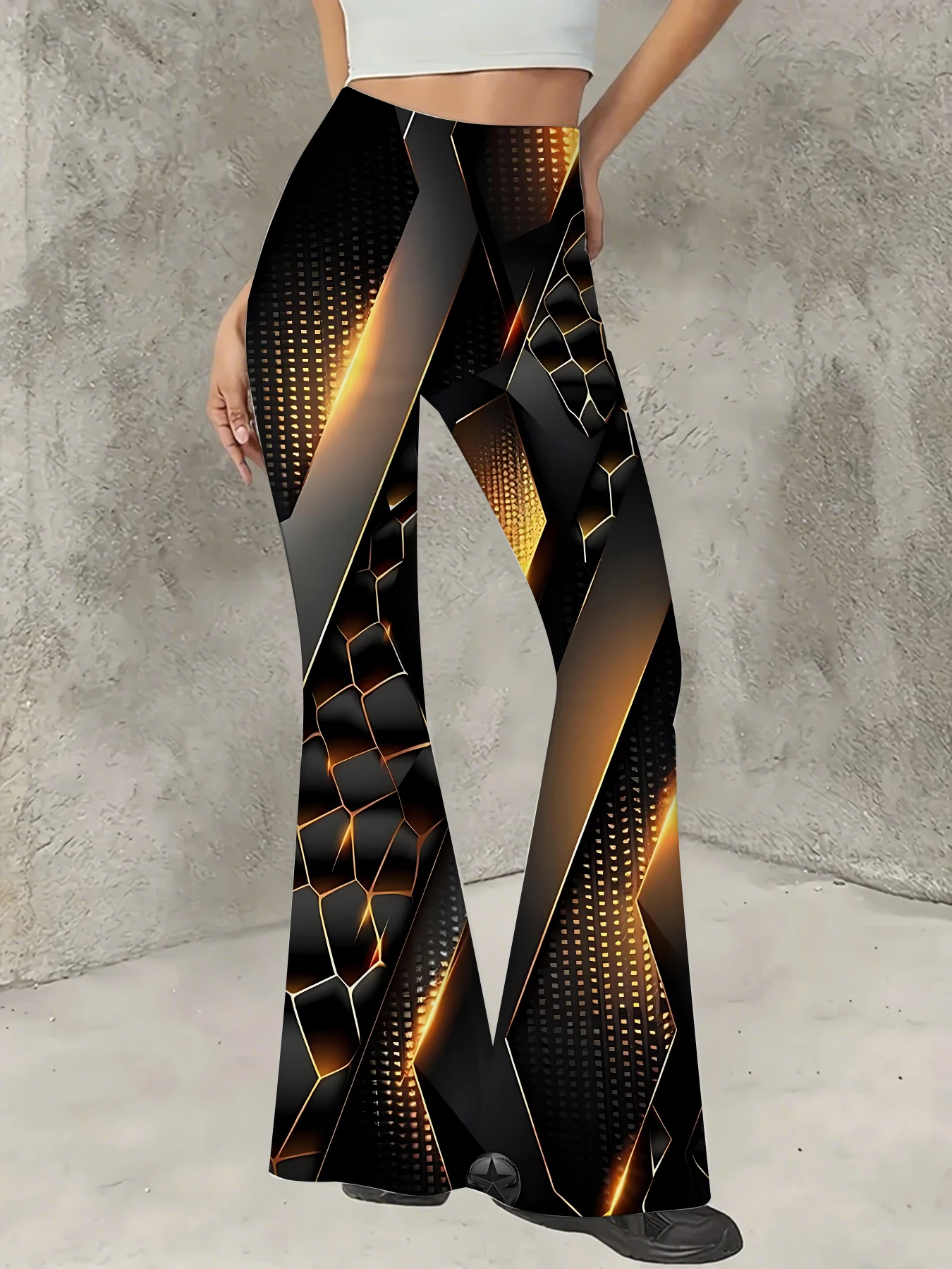 

Women's Printed Flare Pants Y2K High Waist Bell Bottom Trousers Streetwear