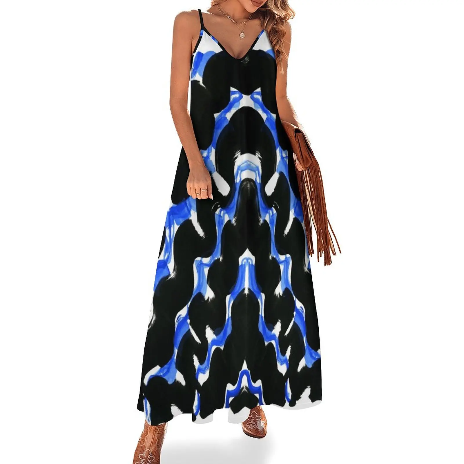 

Black and Blue Space Wave Painting Sleeveless Dress summer clothes Woman's evening dress Women's long dress elegant women's sets